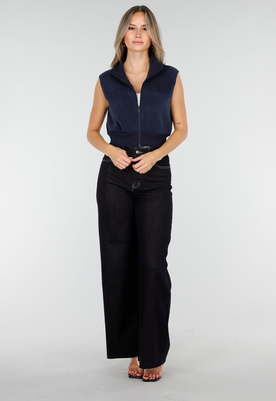 Donkerblauwe Wide Leg Jeans met Stretch