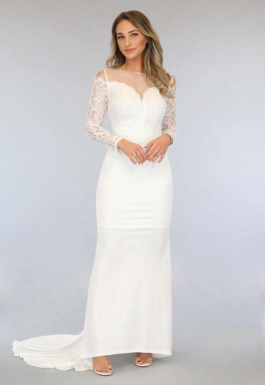 Witte Galajurk met Kanten Mouwen en Mesh Hals