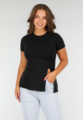 Zwart Stretch T-Shirt met Slim Fit, Ronde Hals en Zijsplit