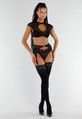 Zwarte Kanten Lingerie Set met Franjes en Open Detail