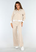 Beige Tweedelige Set met Blouse Detail en Tailleband
