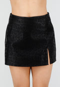 Zwarte Luipaard Print Skort met Split aan de Voorkant