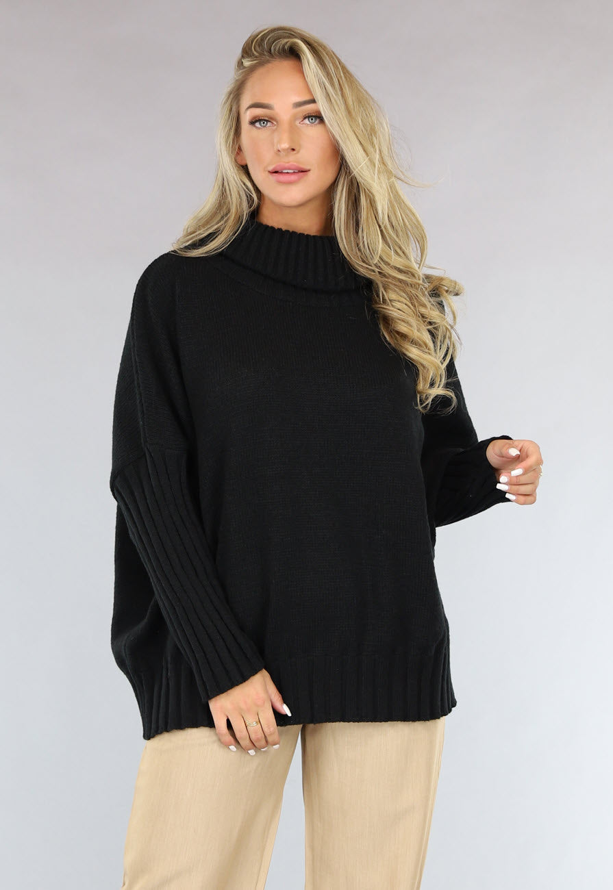 Grote Oversized Gebreide Trui Zwart