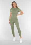Khaki Groen Stretch Sport Jumpsuit met Ritsluiting