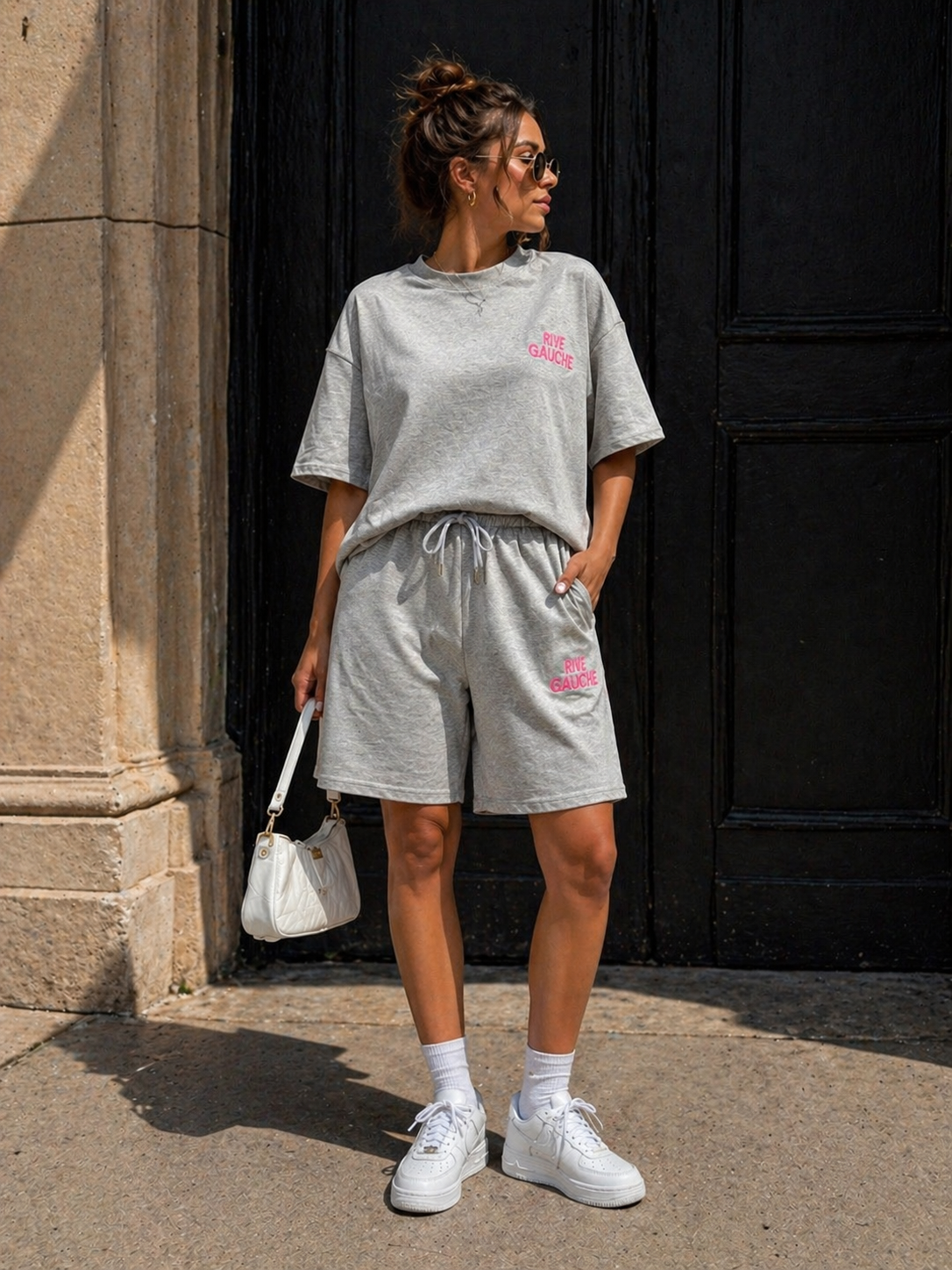 Grijze Two Piece Set met T-Shirt en Shorts