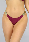 Wijnrood Tanga Bikinibroekje met Goud