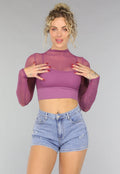 Aubergine See Through Sporttop met Ingewerkte Sport-bh
