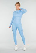 Blauwe Sportset met Scrunch Legging en Vest Cargo Zakjes