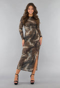 Mesh Taupe Jurk met Marmer Print