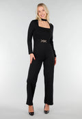Zwarte Cut Out Jumpsuit met Lange Mouwen