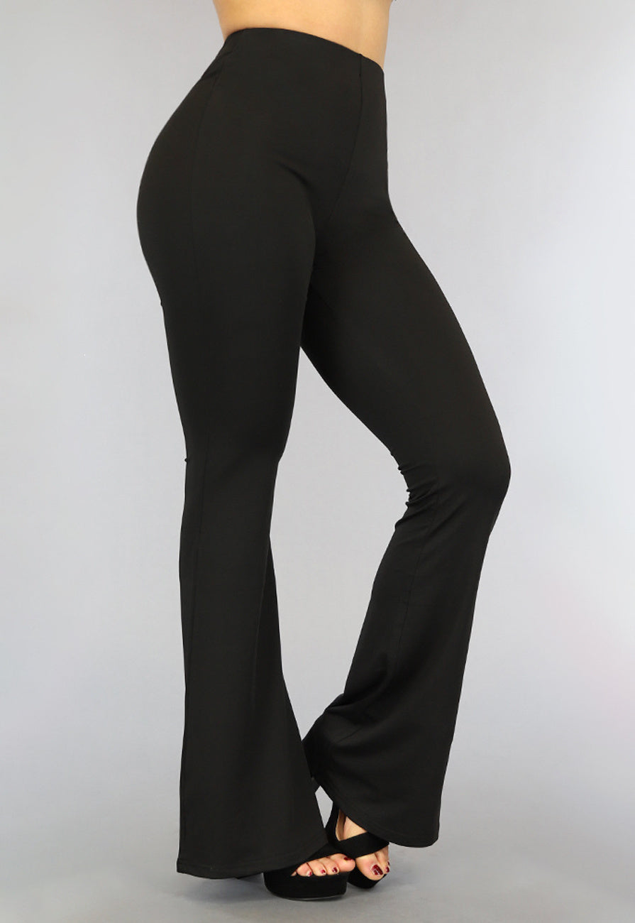 Tall Zwarte Elastische Flared Broek met Wijde Pijpen