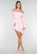 Lichtroze Korte Off Shoulder Bodycon Jurk met Stretch