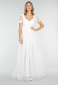 Witte Trouwjurk met Kanten Bloemen en Tule Rok