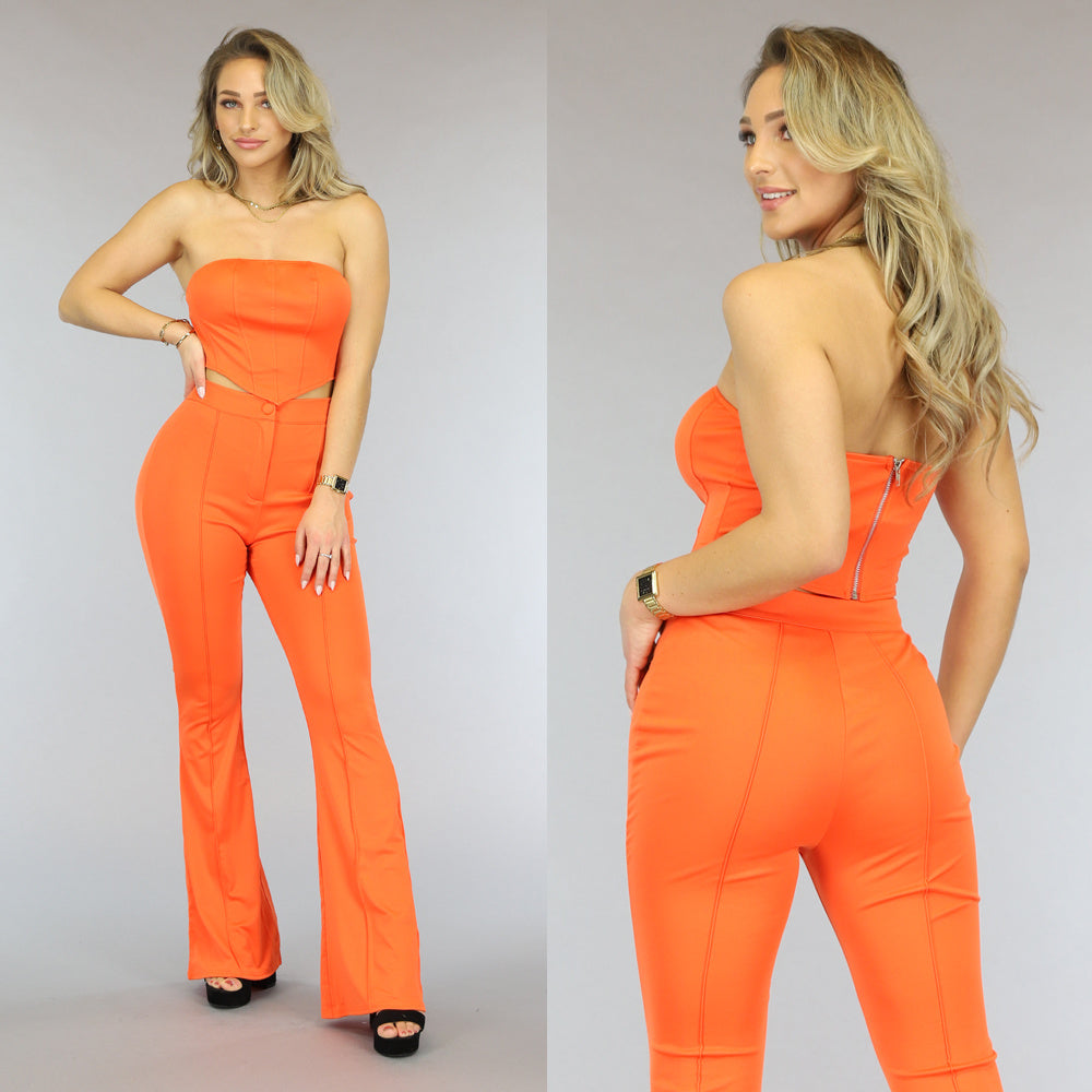 Oranje Bandeau Set met Flair Pantalon