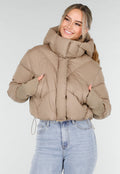 Beige Puffer Jas met Capuchon en Hoge Kraag