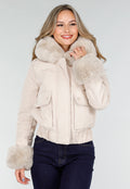 Beige Jas met Faux Fur Kraag en Manchetten