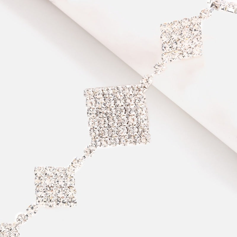 Zilveren Square Hals Bodychain met Strass