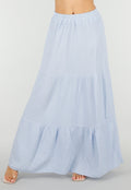 Lichtblauwe Mousseline Maxi Rok met Elastische Taille