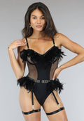 Fishnet Lingerie Set met Veren