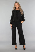 Zwarte Linnenlook Two Piece met Strikjes