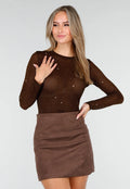 Bruine Semi-Transparante Top met Lange Mouwen en Glitterdetails