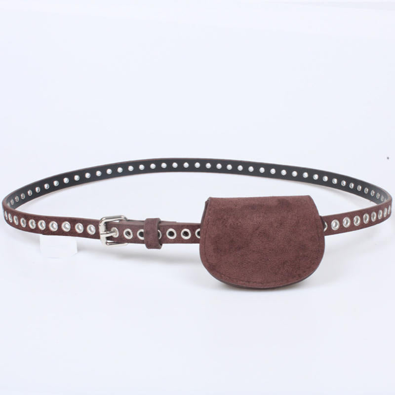NEW220726 Bruine Riem met Heuptasje en Zilverkleurige Oogjes
