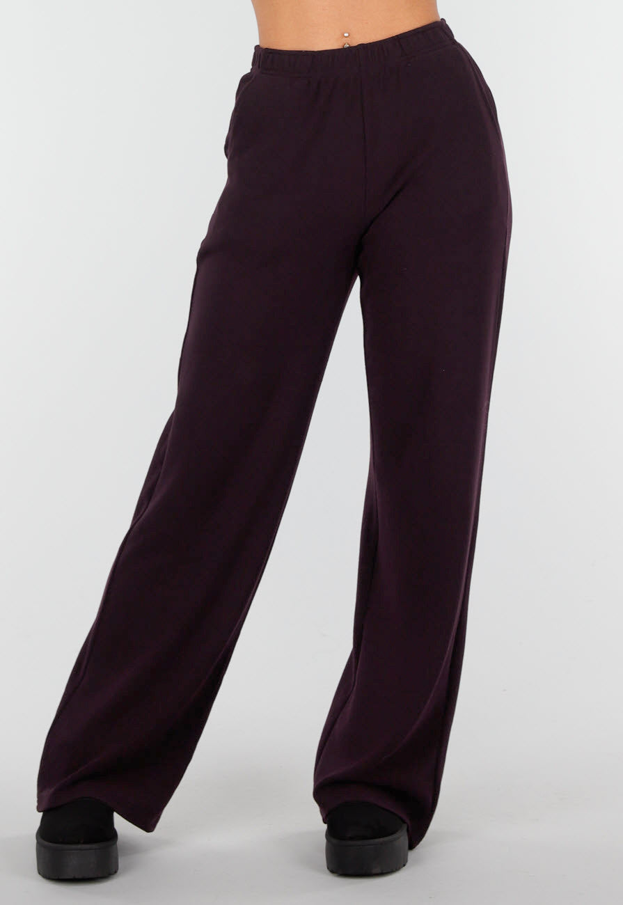 Aubergine Zachte Stretch Broek met Rechte Pijpen