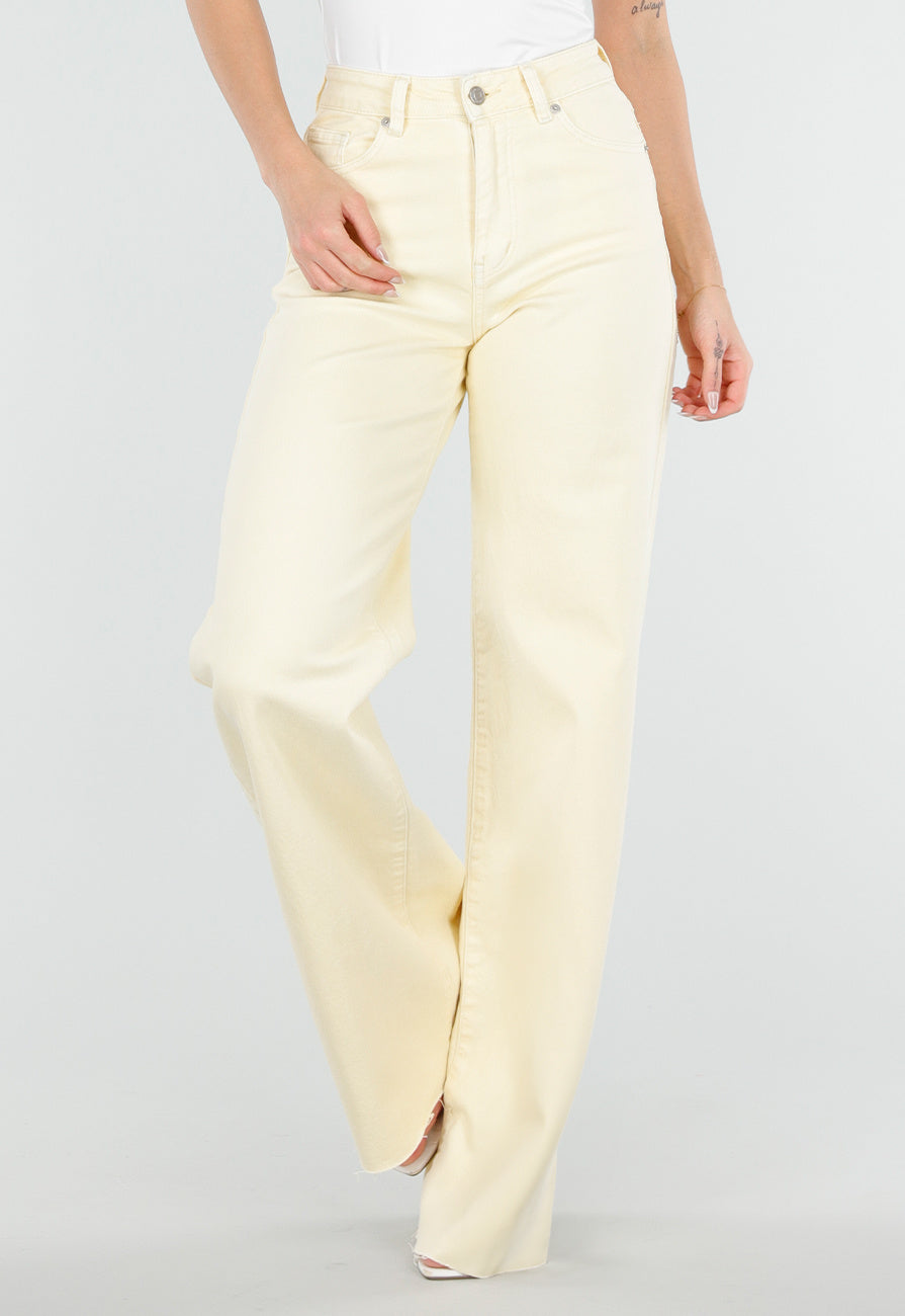 Lichtgele Wide Leg Tall Stretch Jeans van Denim