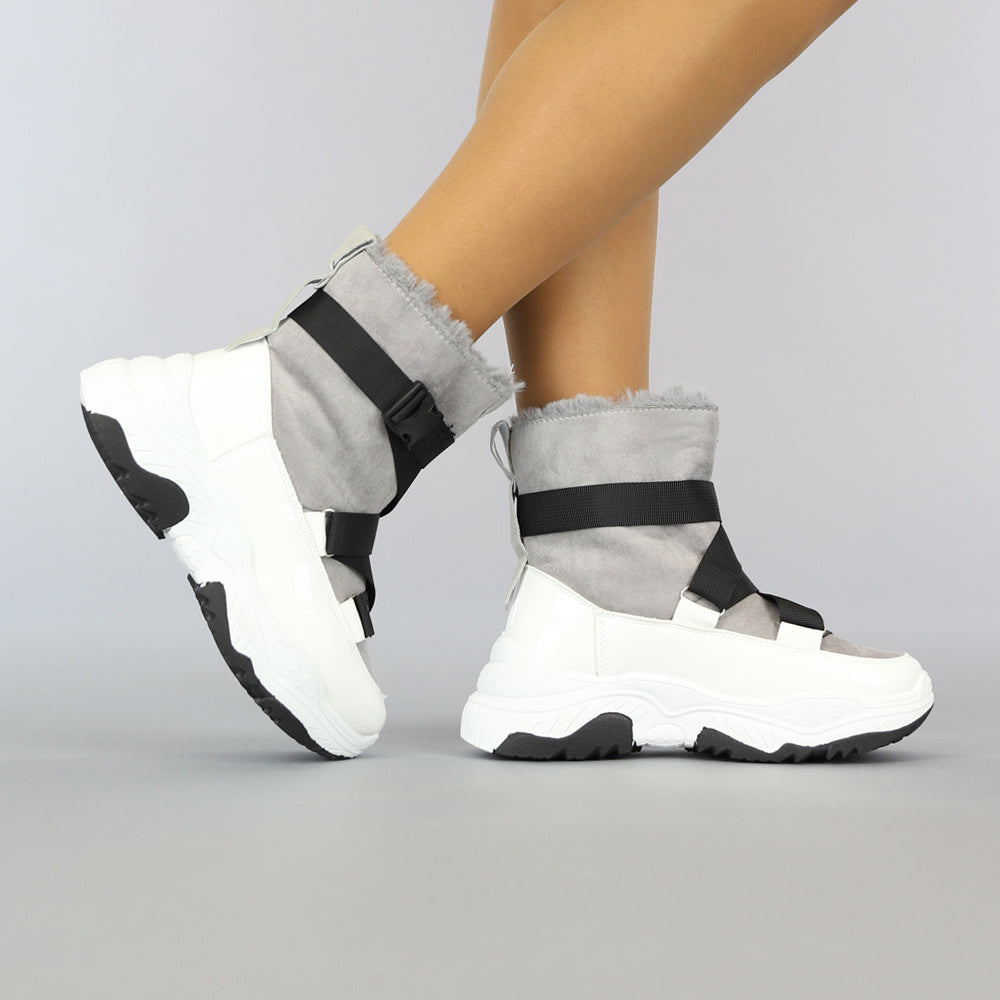 Wit/Grijze Instap Snowboots met Grove Zool