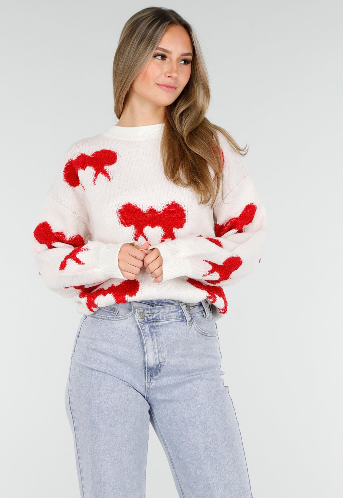 Gebreide Sweater in Wit met Strikdetails