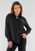 Zwarte Gestreepte Blouse met St. Tropez Borduursel Achterop