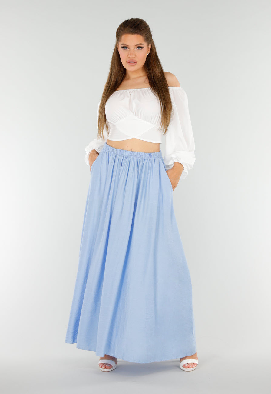 Maxi Rok in Lichtblauw met Elastische Tailleband