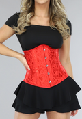 Rode Satin Underbust Korset met Borduursels