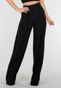 High Waist Zwarte Linnen Look Tall Broek met Tailleband