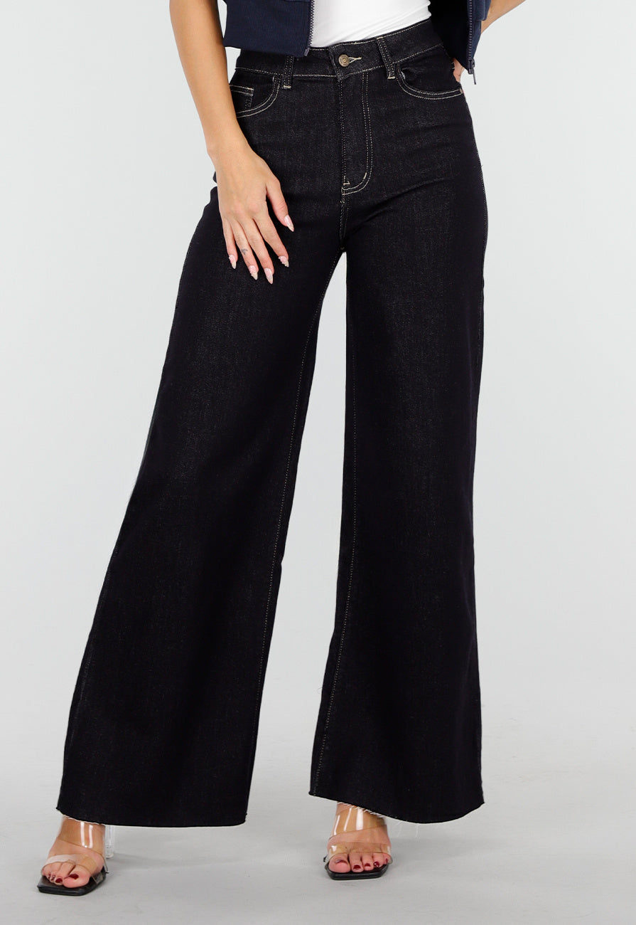 Donkerblauwe Wide Leg Jeans met Stretch