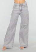 Grijze Wide Leg Jeans met Stud Details en High Waist Pasvorm