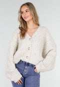 Beige Gebreid Oversized Vest met Goudkleurige Knopen