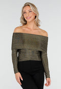Off Shoulder Glitter Top met Lange Mouwen in Goud