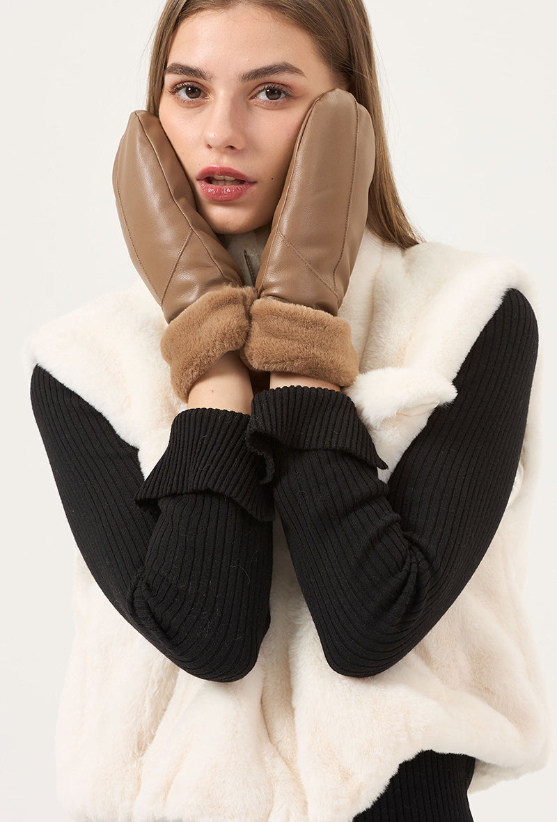 Lederlook Wanten met Bont Randje