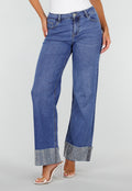 NEW020926 Blauwe Denim Straight Leg Jeans met Glitter Omslag