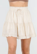 Beige Skort met Volants en Elastische Tailleband