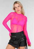 Neon Roze Mesh Fishnet Body met Slangenprint