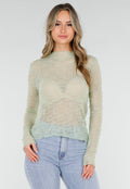 Mintgroene Kanten Top met Lange Mouwen en Stretch