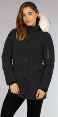 Zwarte Gewatteerde Parka met Beige Imitatiebont