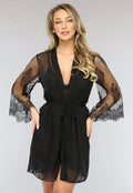 Zwarte Driedelige Kanten Slipdress Set