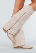 Beige Suède Look Cowboylaarzen met Stikseldetail