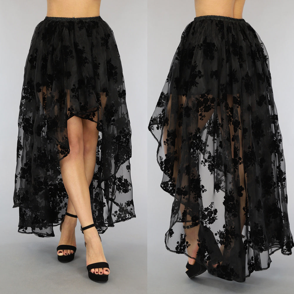 Zwarte Victorian Mullet Rok met Print